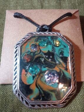Handmade Teal & Orange Swirl Pendant Necklace